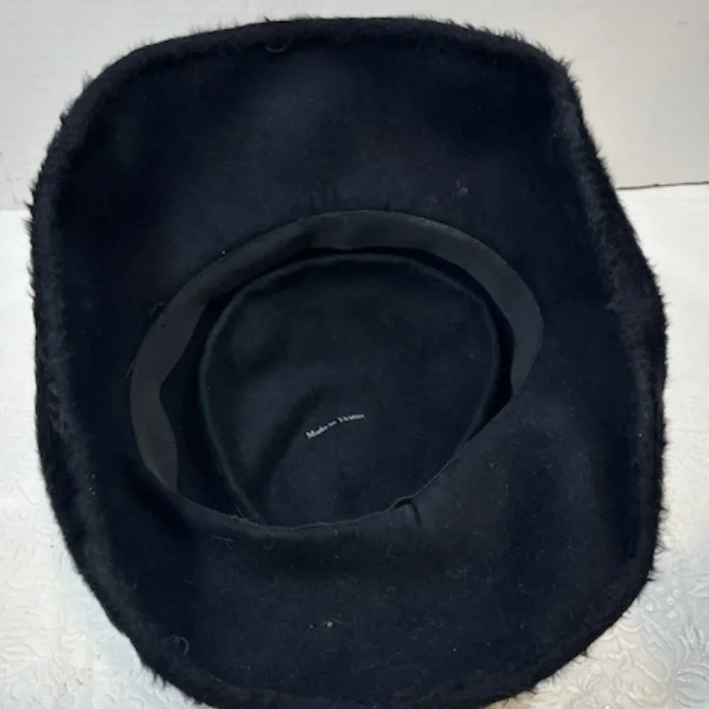 VTG Handmade Black Felt Fur Aileen's Atlanta Bucket Hat Gold Tone Accents